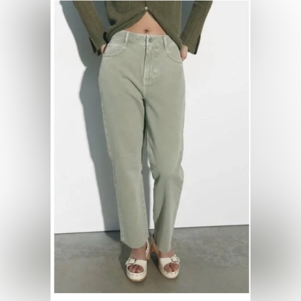 Zara Light Olive Straight Leg Jeans